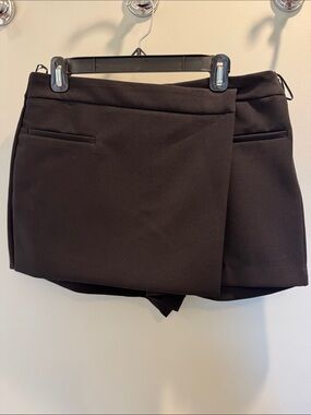 Zara Black Wrap-Front Skort with Front Welt Pockets